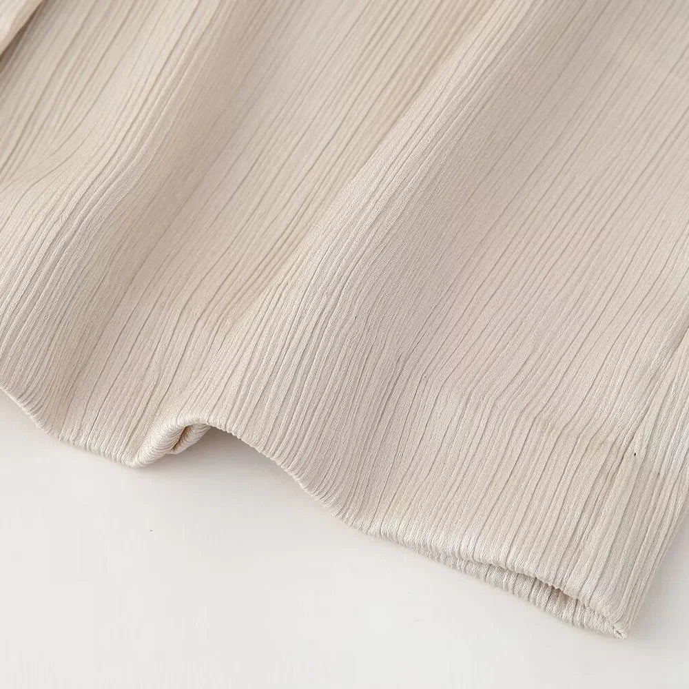 חליפת שני חלקים בד קרפ מבריק נעים מכנסיים ארוכים ובלייזר - ריקה