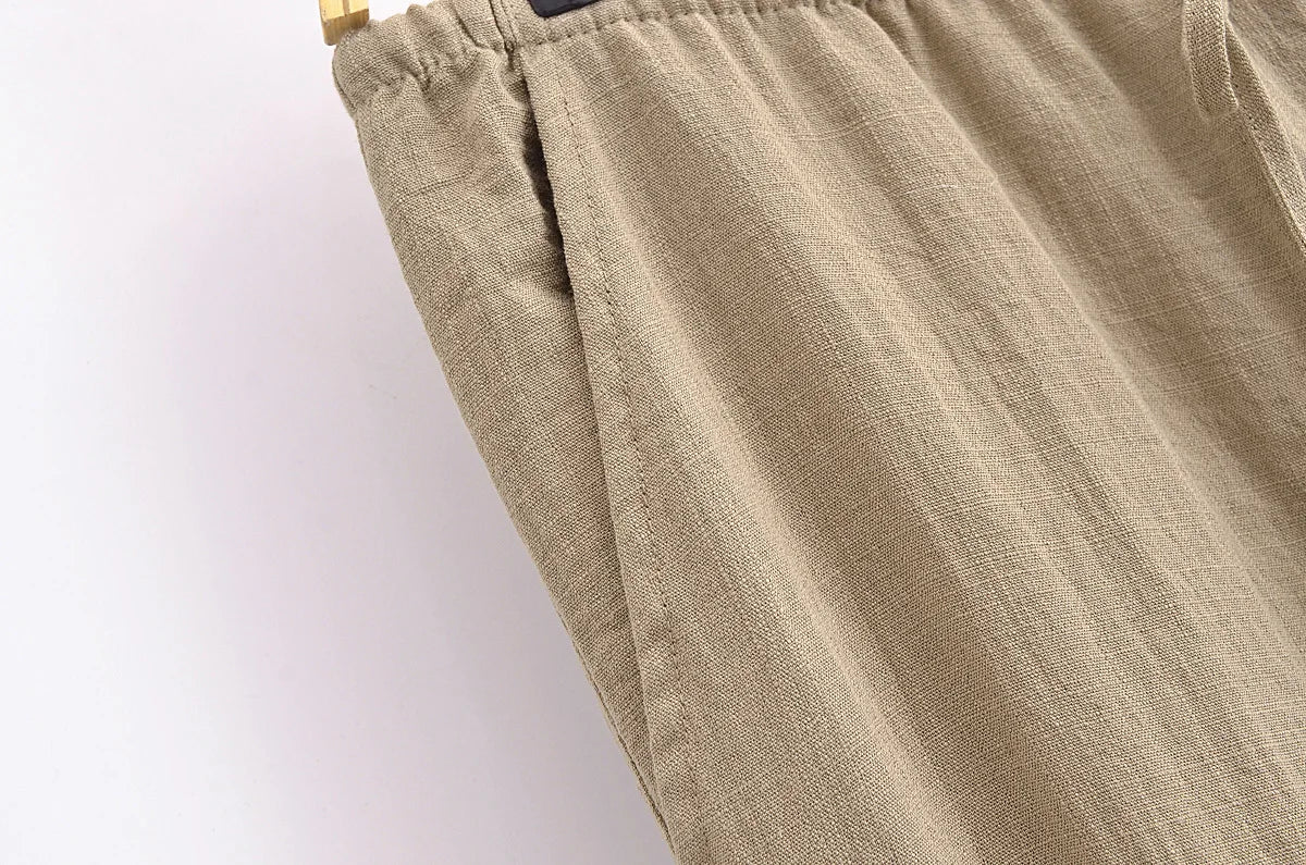 חליפת פשתן שני חלקים חולצת קשירה ומכנסיים ארוכים - אווה