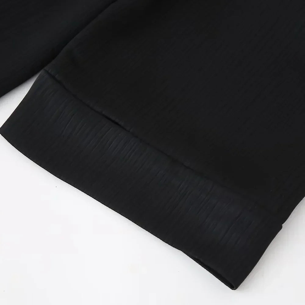 חליפת שני חלקים בד קרפ מבריק נעים מכנסיים ארוכים ובלייזר - ריקה