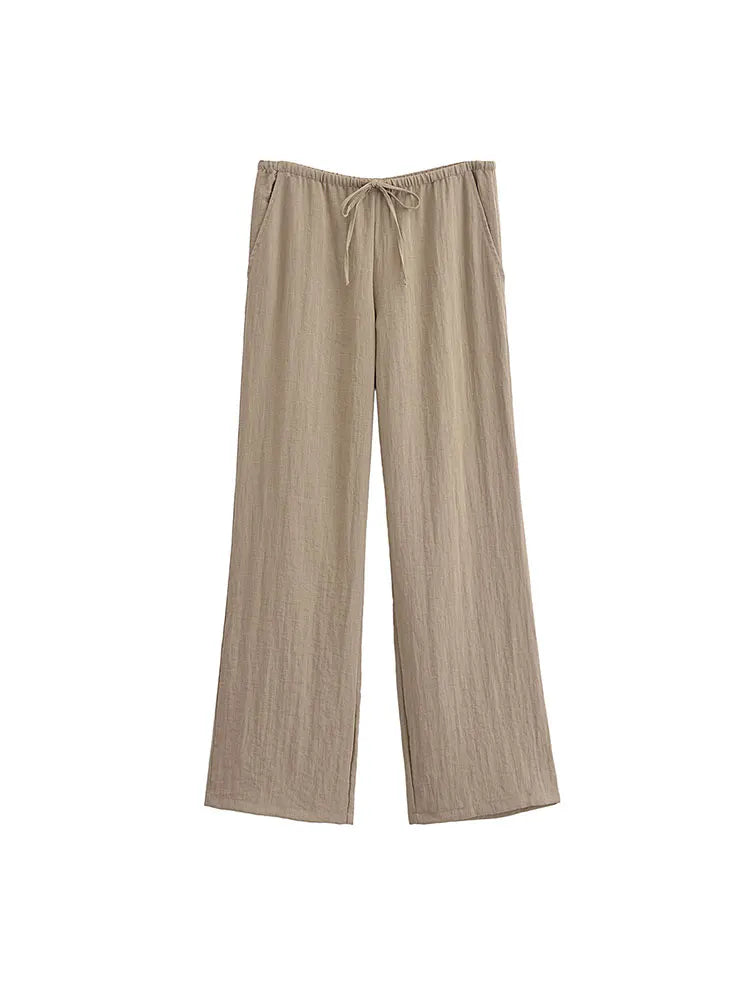 חליפת פשתן שני חלקים חולצת קשירה ומכנסיים ארוכים - אווה